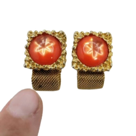 mens cuff links Other - 🎉3/$20  Vintage Mens Gold Mesh Cuff Links Orange Faux  Stone